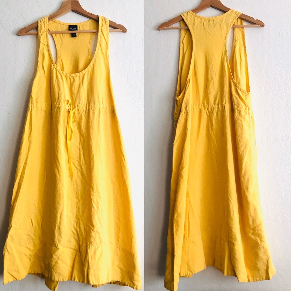 Eileen Fisher linen racer back yellow dress Medium
